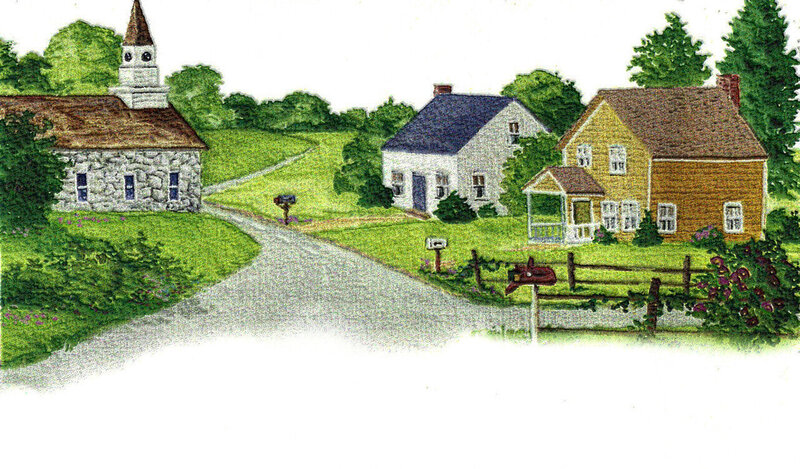 Village Street with Houses — Green, Peaceful