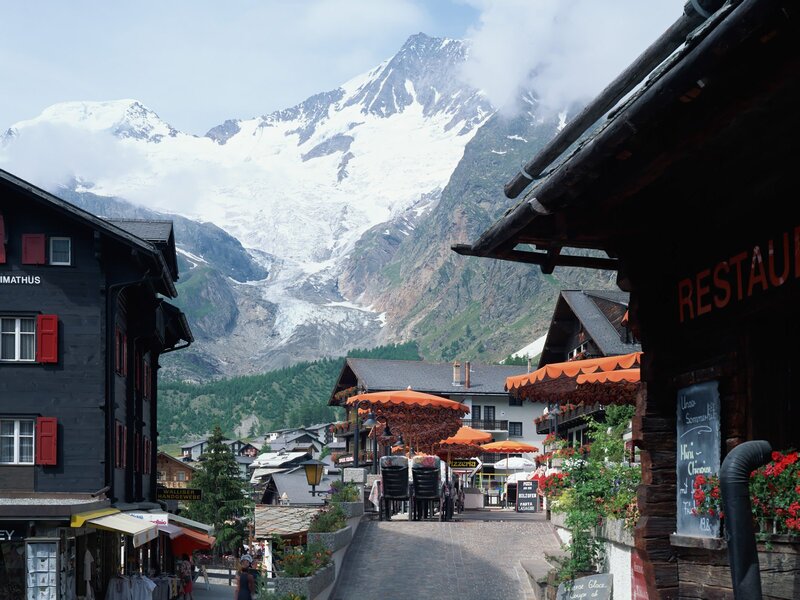 Village Street with Mountain