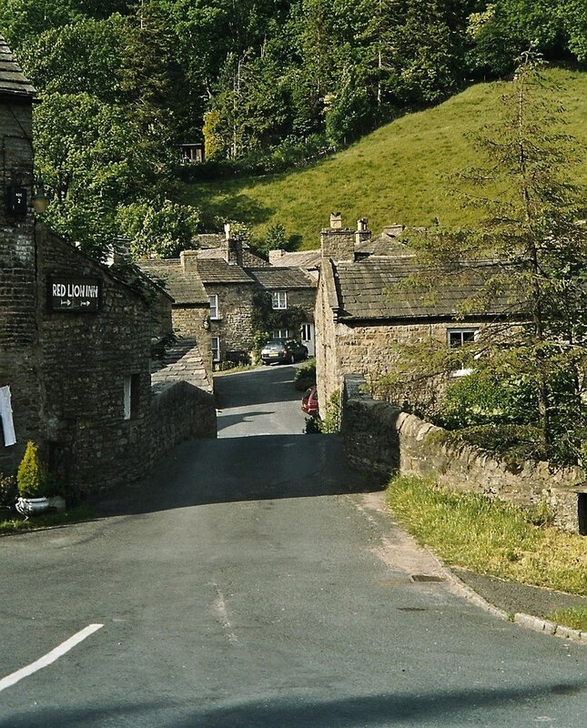 village street with red lion inn