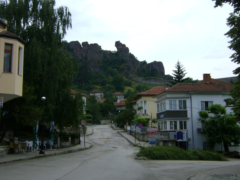 Village Street with Rock Formation