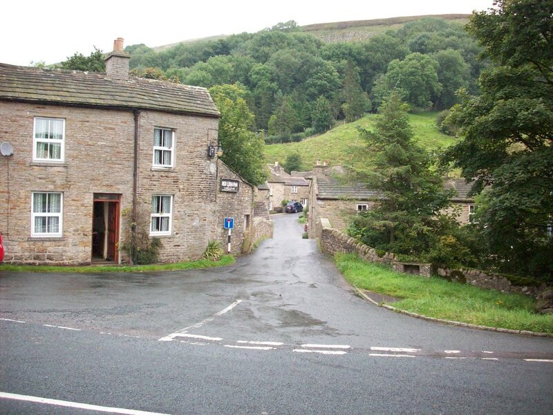 village street with stone buildings