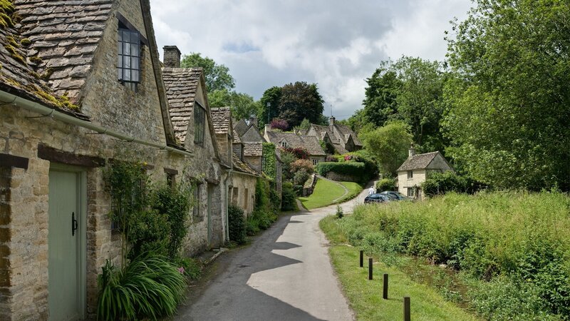 Village Street with Stone Houses — Green, Serene