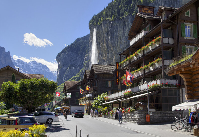 Village Street with Waterfall
