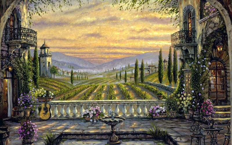 Village Terrace with Vineyard