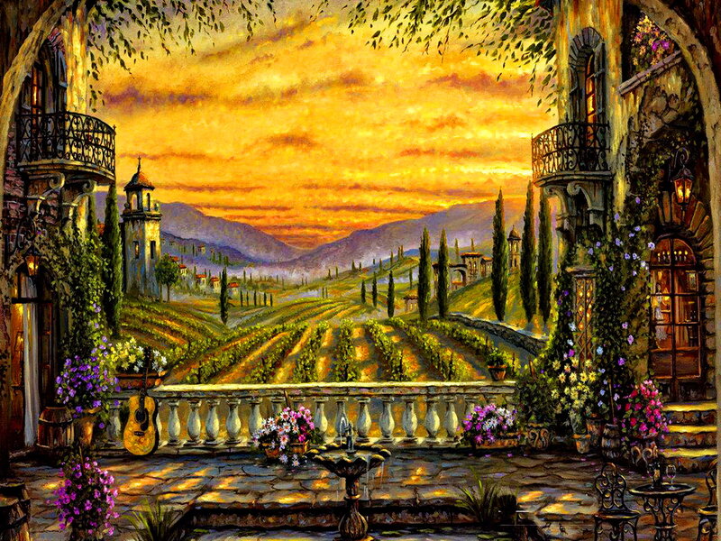 Village Terrace with Vineyards