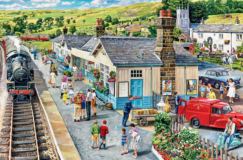 Village Train Station — Blue, Bustling