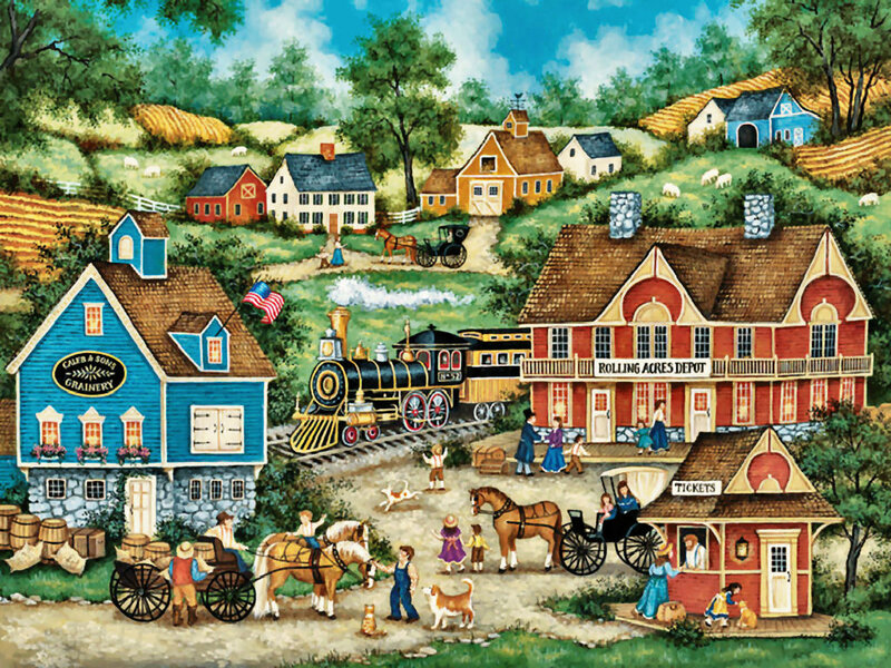 Village Train Station — Blue