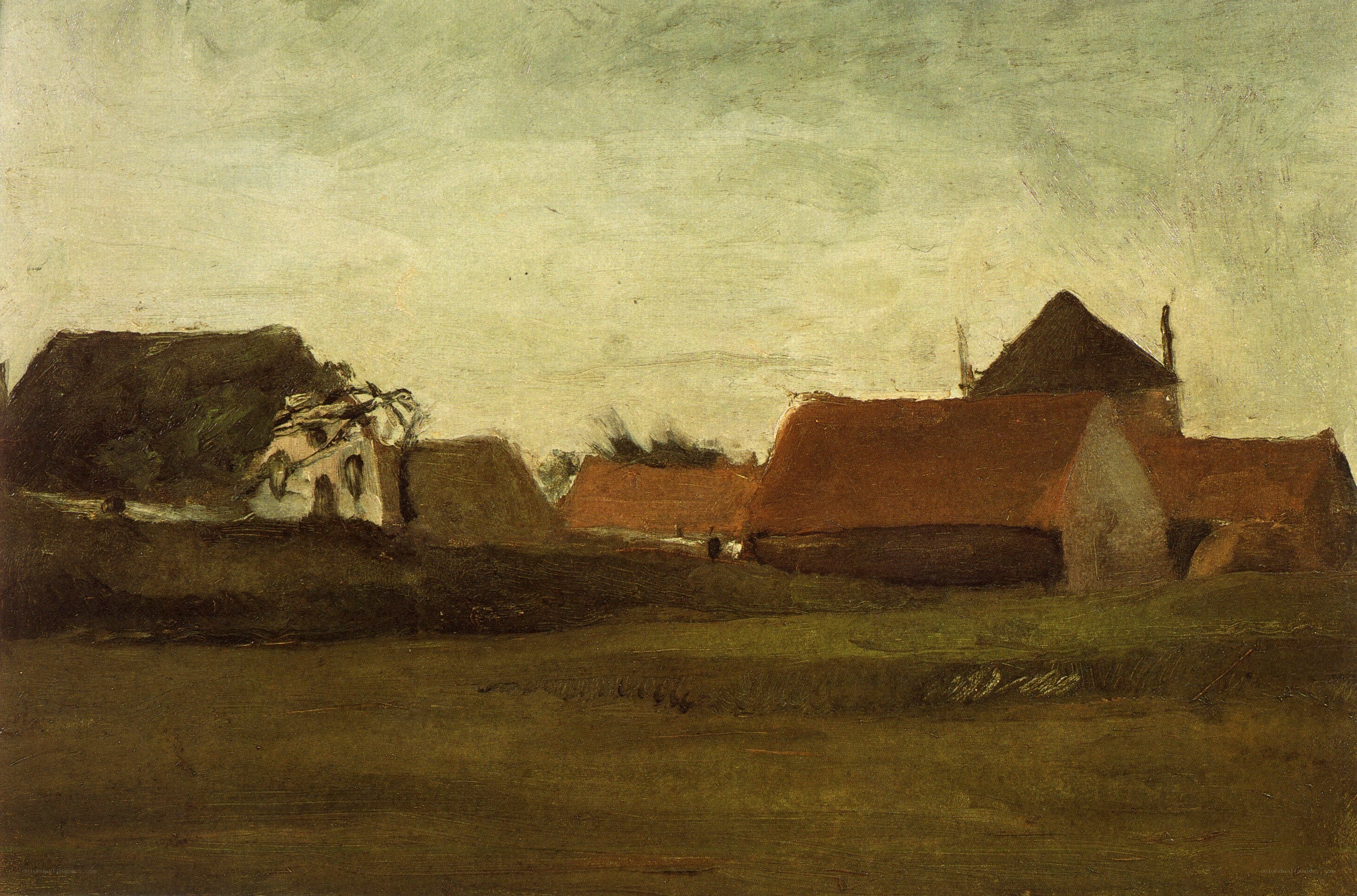 Village under a cloudy sky