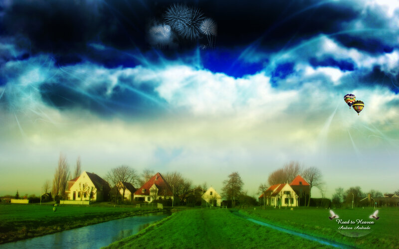 Village under a magical sky