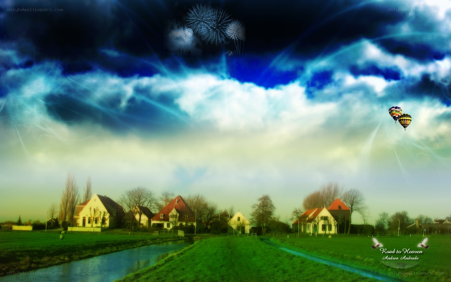 Village under a magical sky