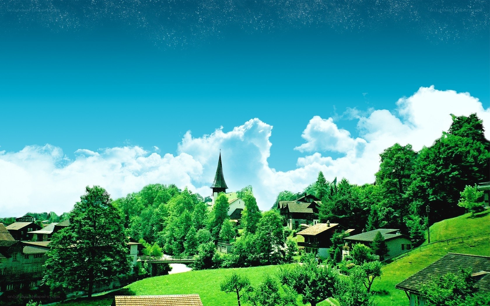 village under a starry sky
