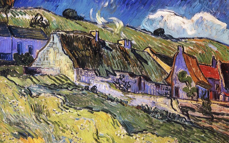 Village under a swirling sky