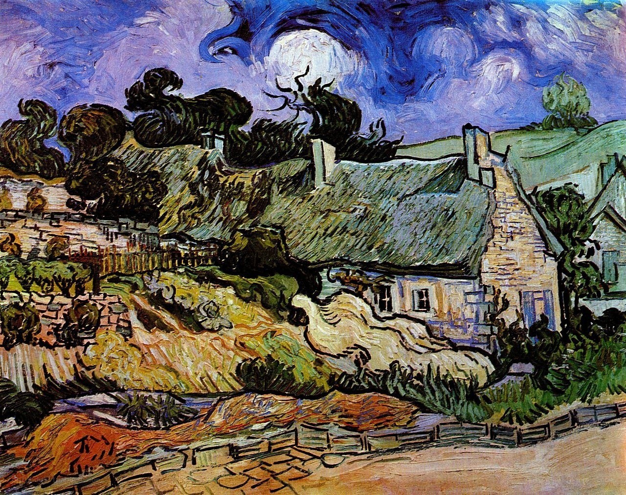 Village under a swirling sky