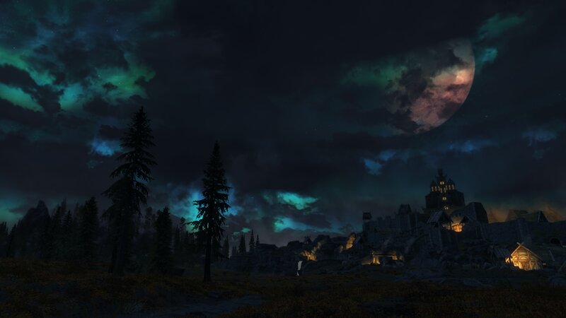 Village under Aurora Sky