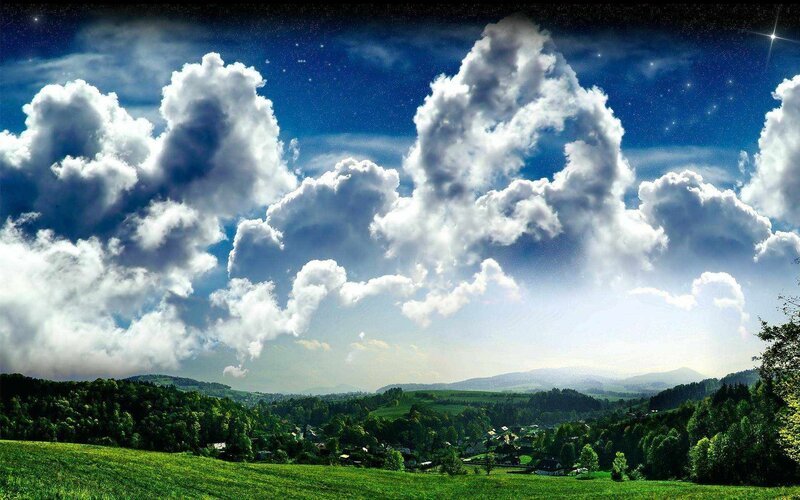 Village under Cloudy Sky — Green