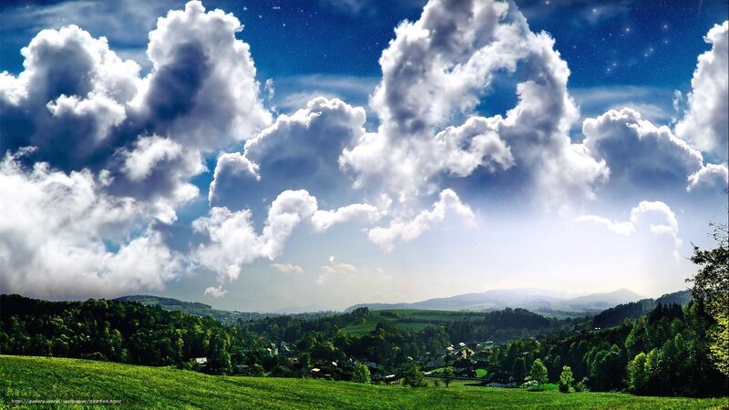 Village under cloudy sky