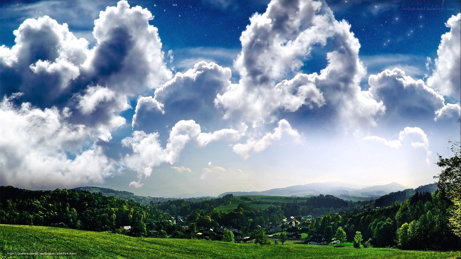 Village under cloudy sky