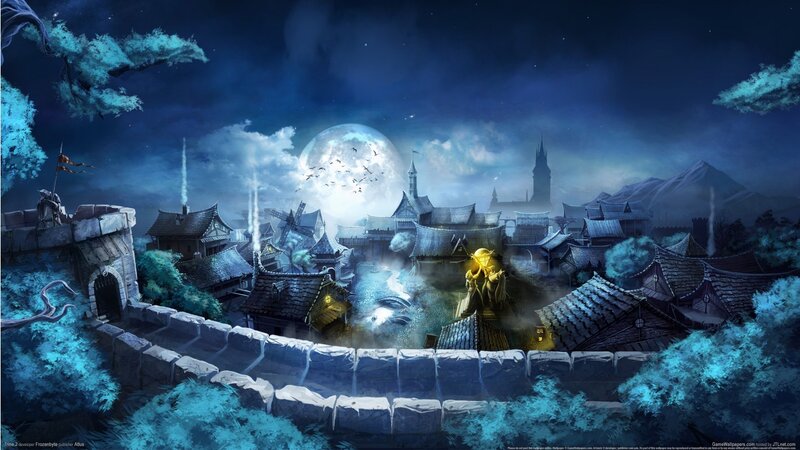 Village under Full Moon — Blue