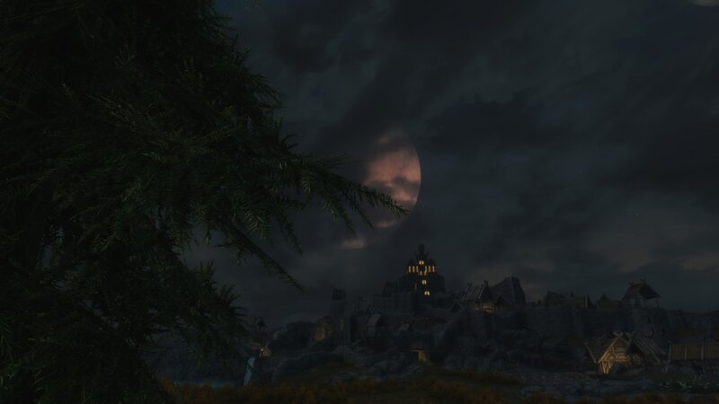Village under Full Moon — Dark Gray