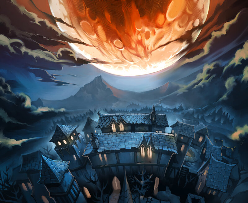 Village under Giant Moon
