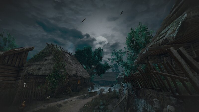 Village under Moonlight — Gray