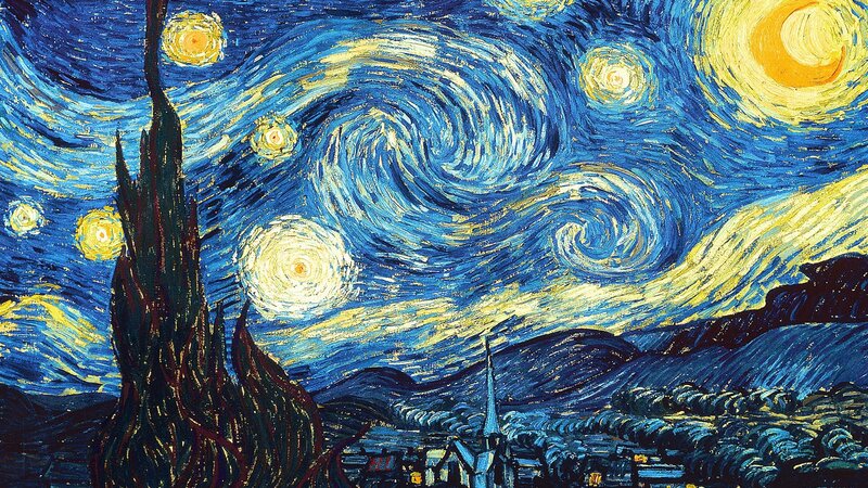 Village under Starry Sky — Blue, Dramatic, Night