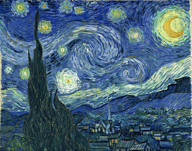 Village under Starry Sky — Blue, Dramatic