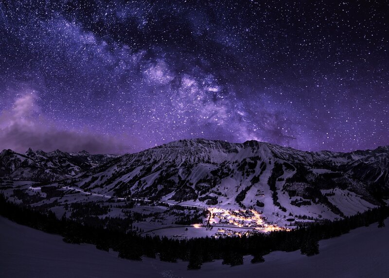 Village under Starry Sky — Purple, Serene