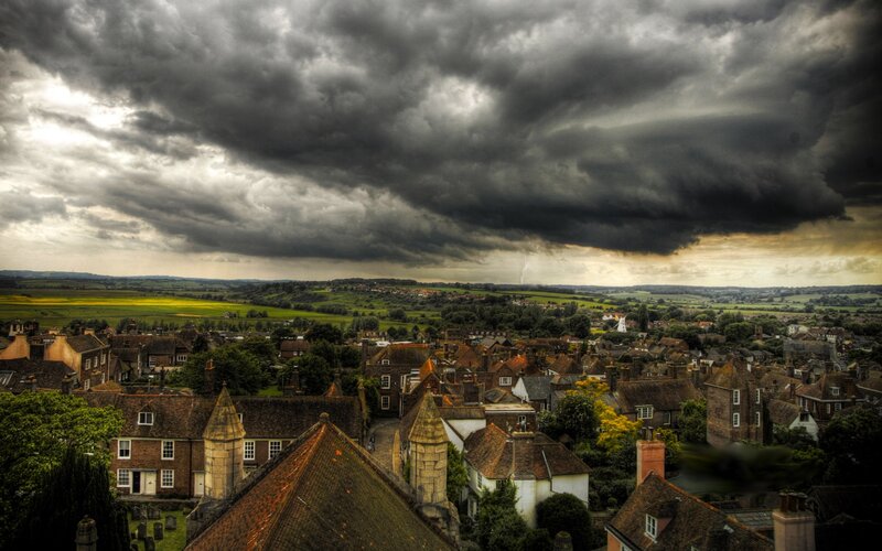 Village under Storm Clouds — Gray