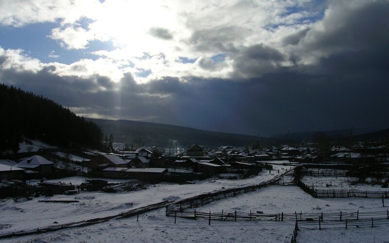 Village under stormy sky