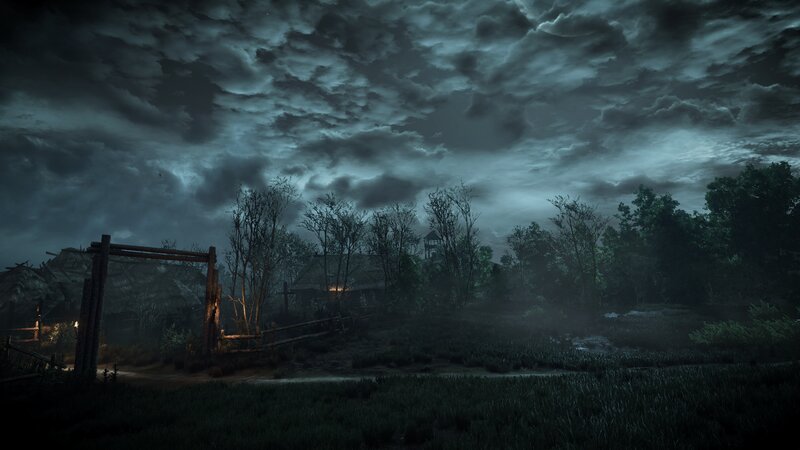 Village under Stormy Sky — Dark Blue