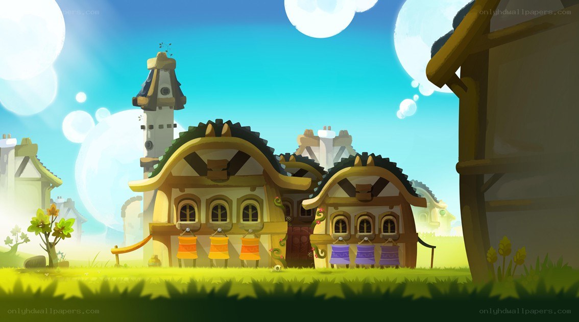 village under sunny sky