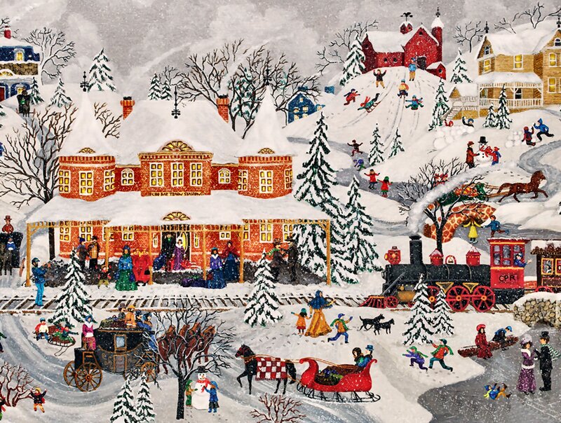 Village Winter Scene — White, Festive