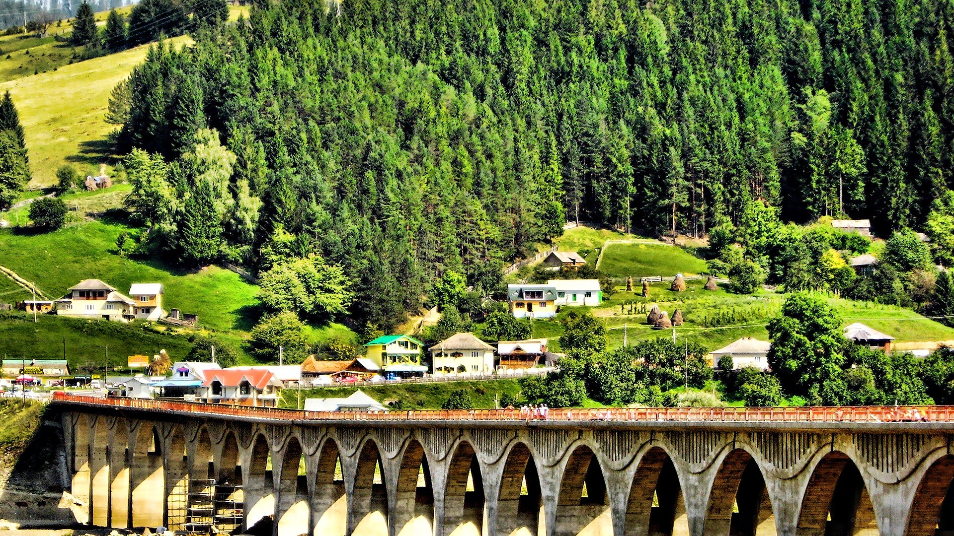 Village with arched bridge