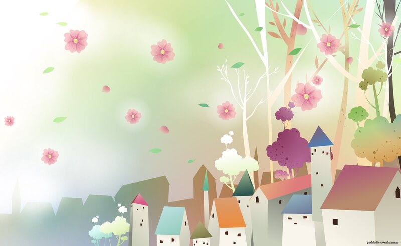Village with Blooming Trees — Green