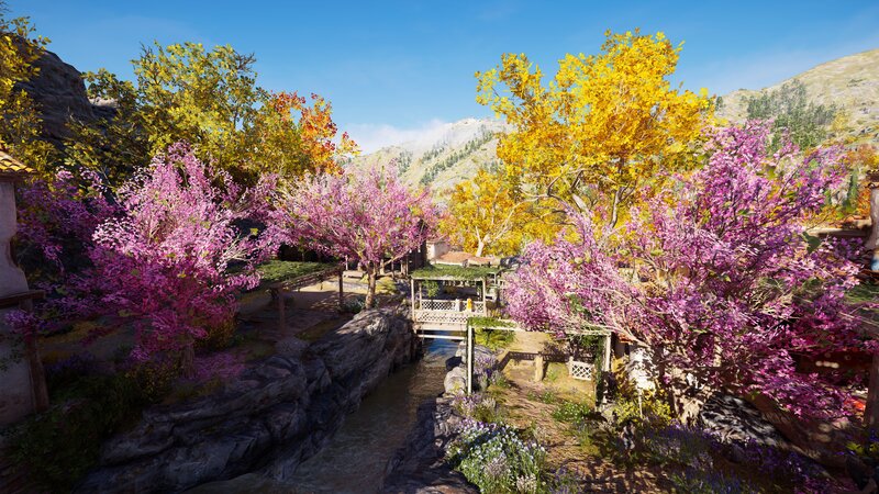 Village with Blooming Trees — Purple