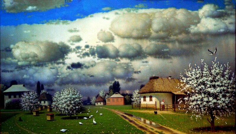 Village with Blooming Trees