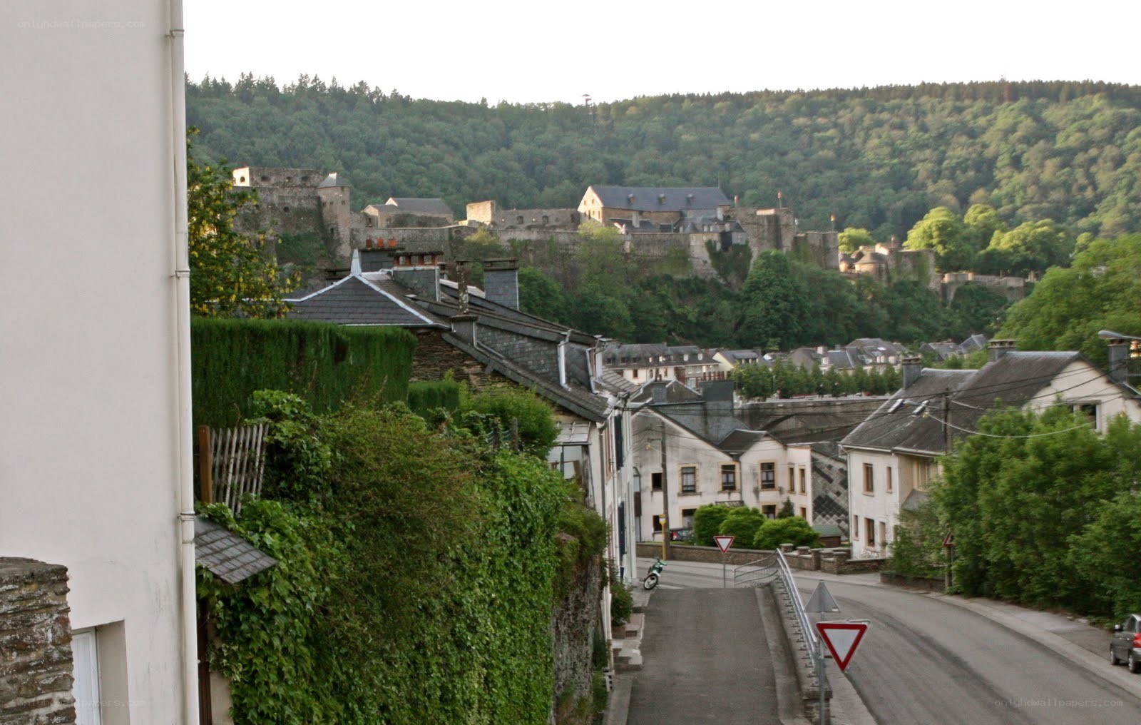Village with castle on hill