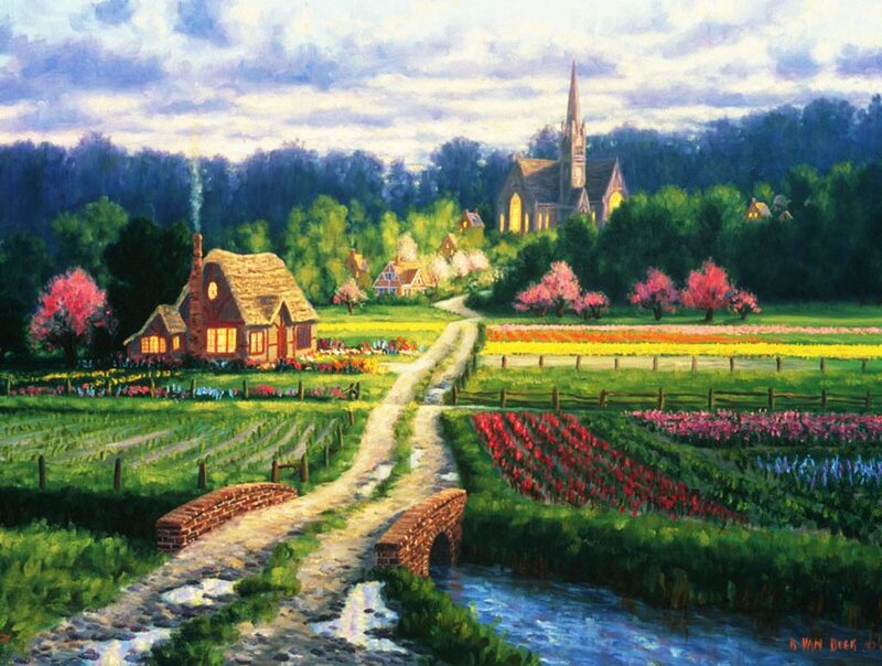 Village with Church and Fields