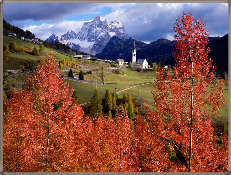 Village with Church and Mountains — Red