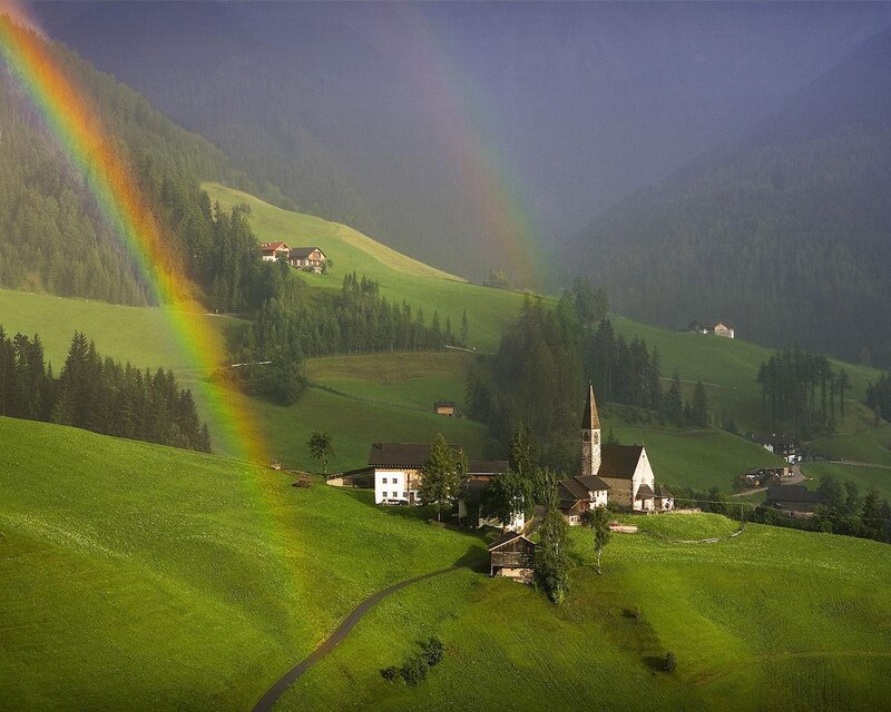 Village with Church and Rainbow