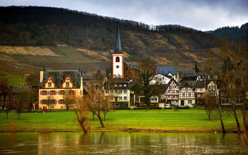 Village with Church and River — Green