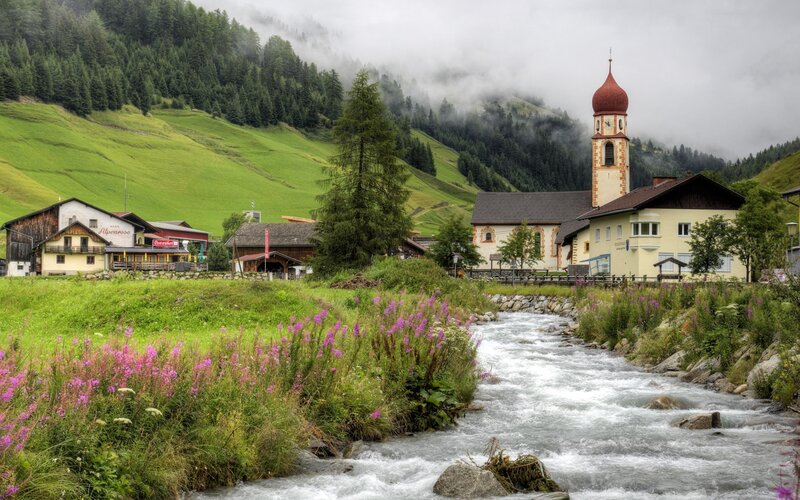 Village with Church and River