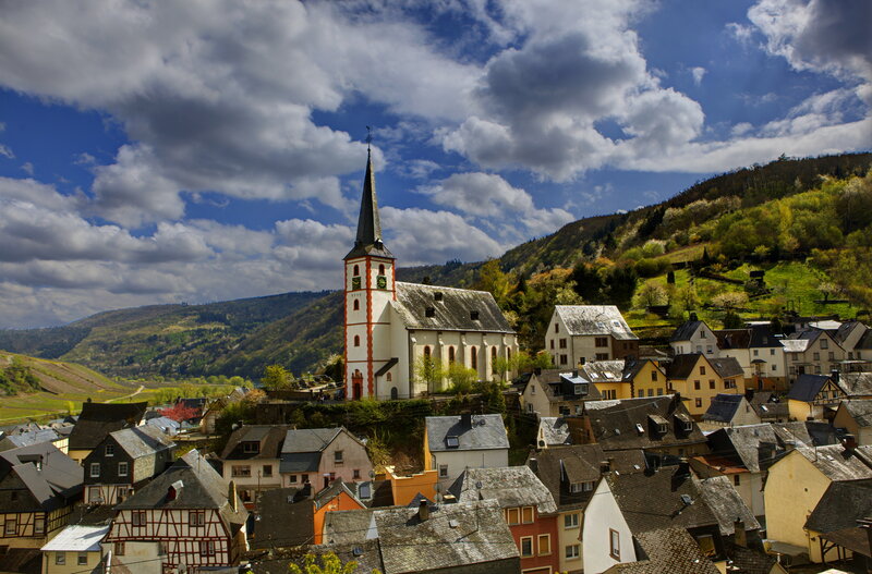 Village with Church — Blue, Dramatic