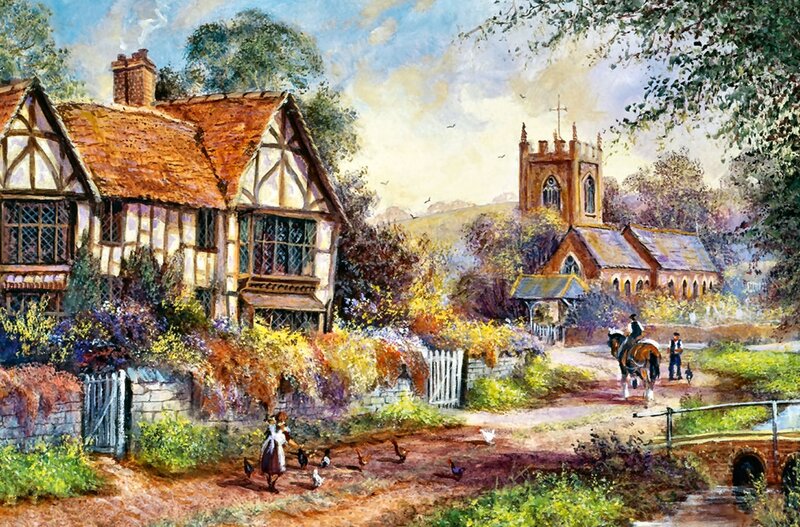 Village with Church — Brown, Peaceful
