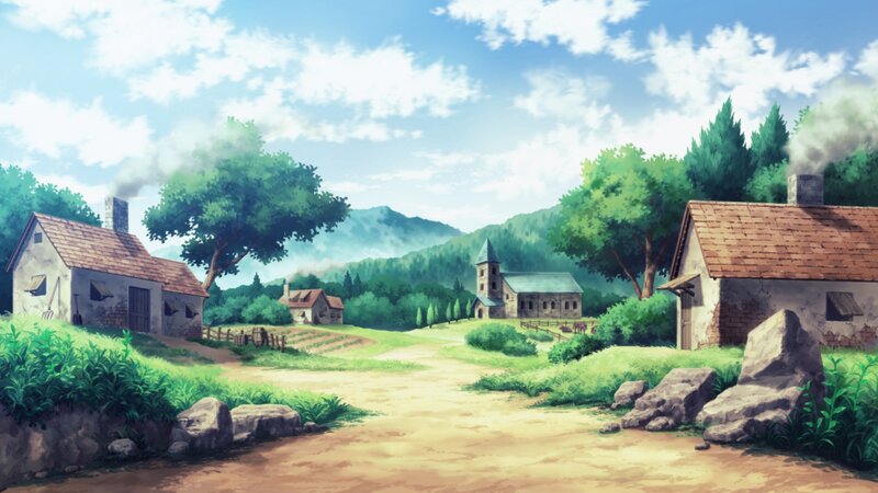 Village with Church — Green, Serene, Afternoon, Anime