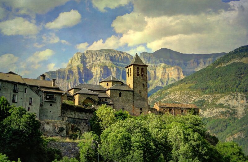 Village with Church — Green, Serene, Afternoon, Photograph