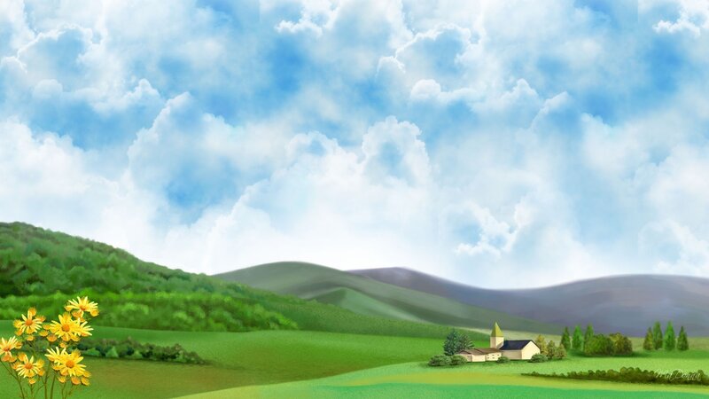 Village with Church — Green