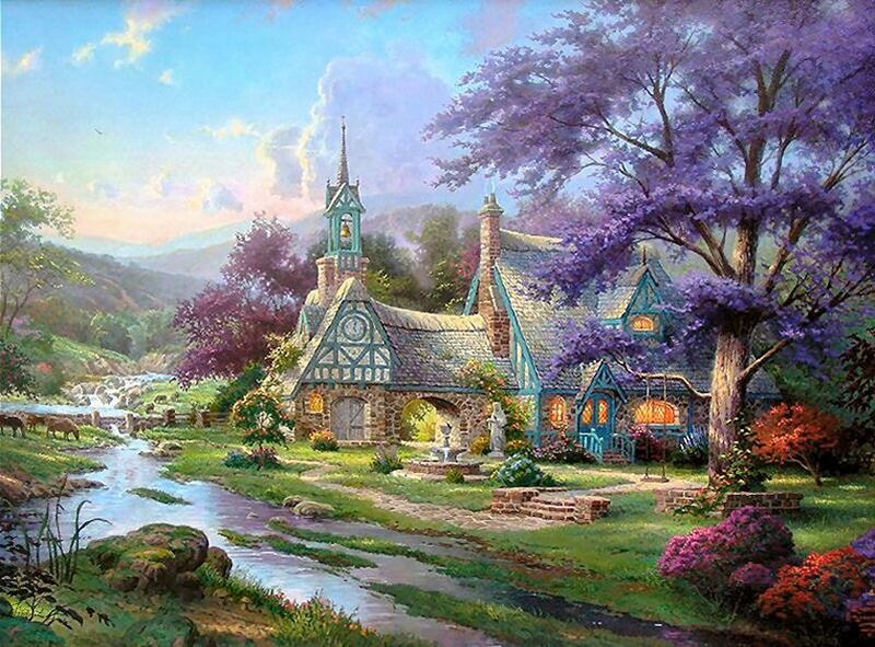 Village with Church — Purple
