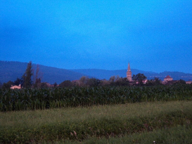 Village with Church Steeple — Blue
